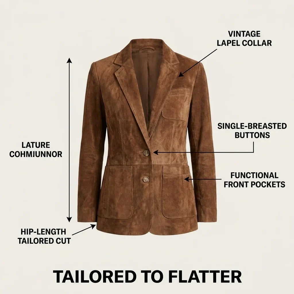 Women's Buttoned Faux Suede Blazer