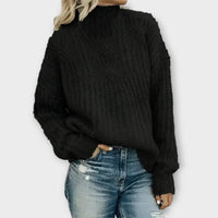 Women's Cable-Knit Sweater with Ribbed Trim