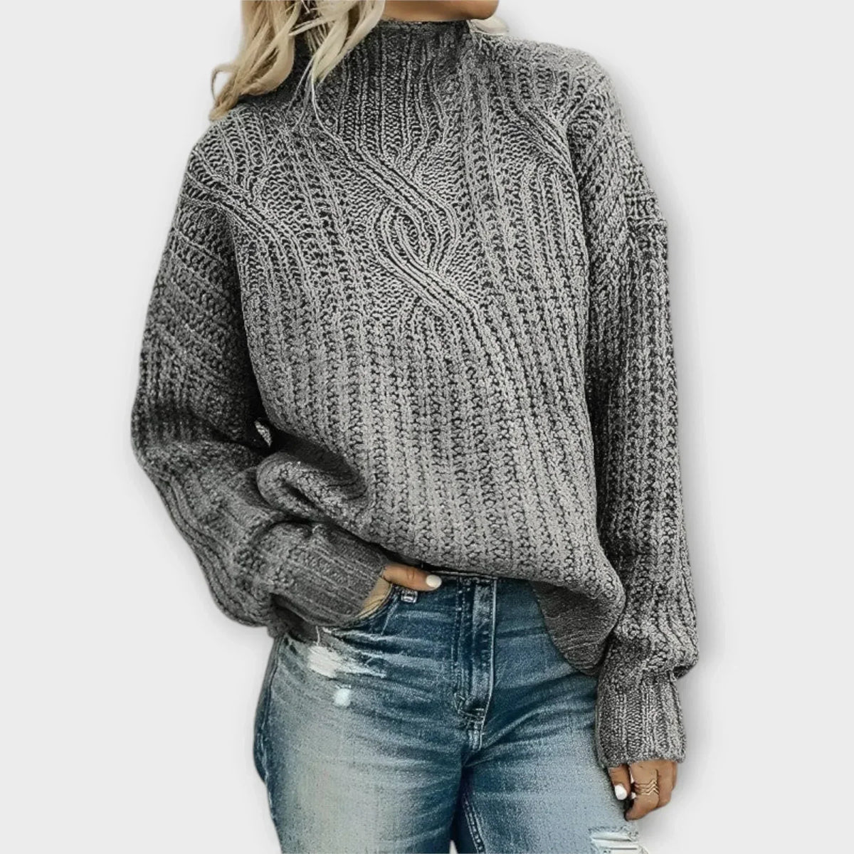 Women's Cable-Knit Sweater with Ribbed Trim