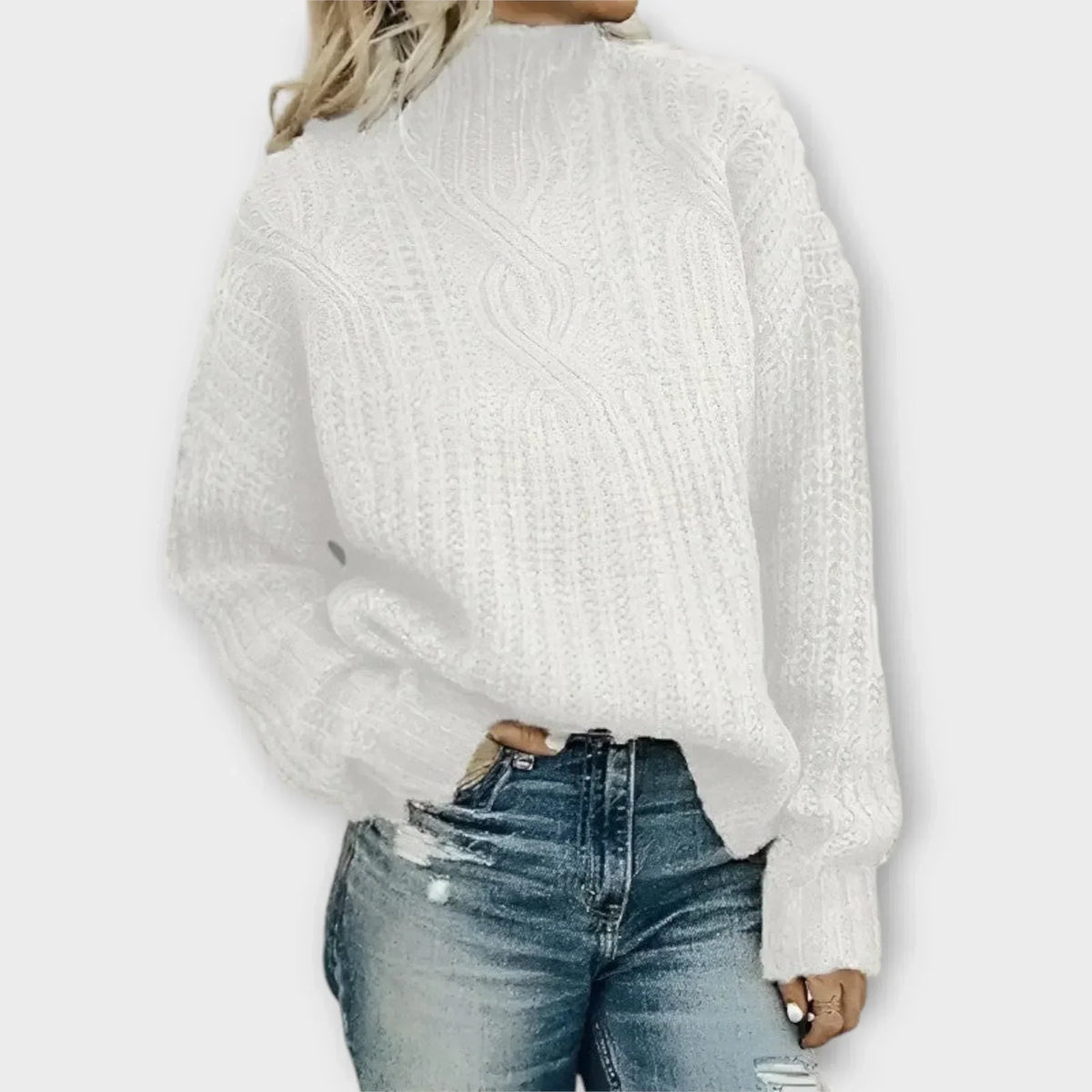 Women's Cable-Knit Sweater with Ribbed Trim