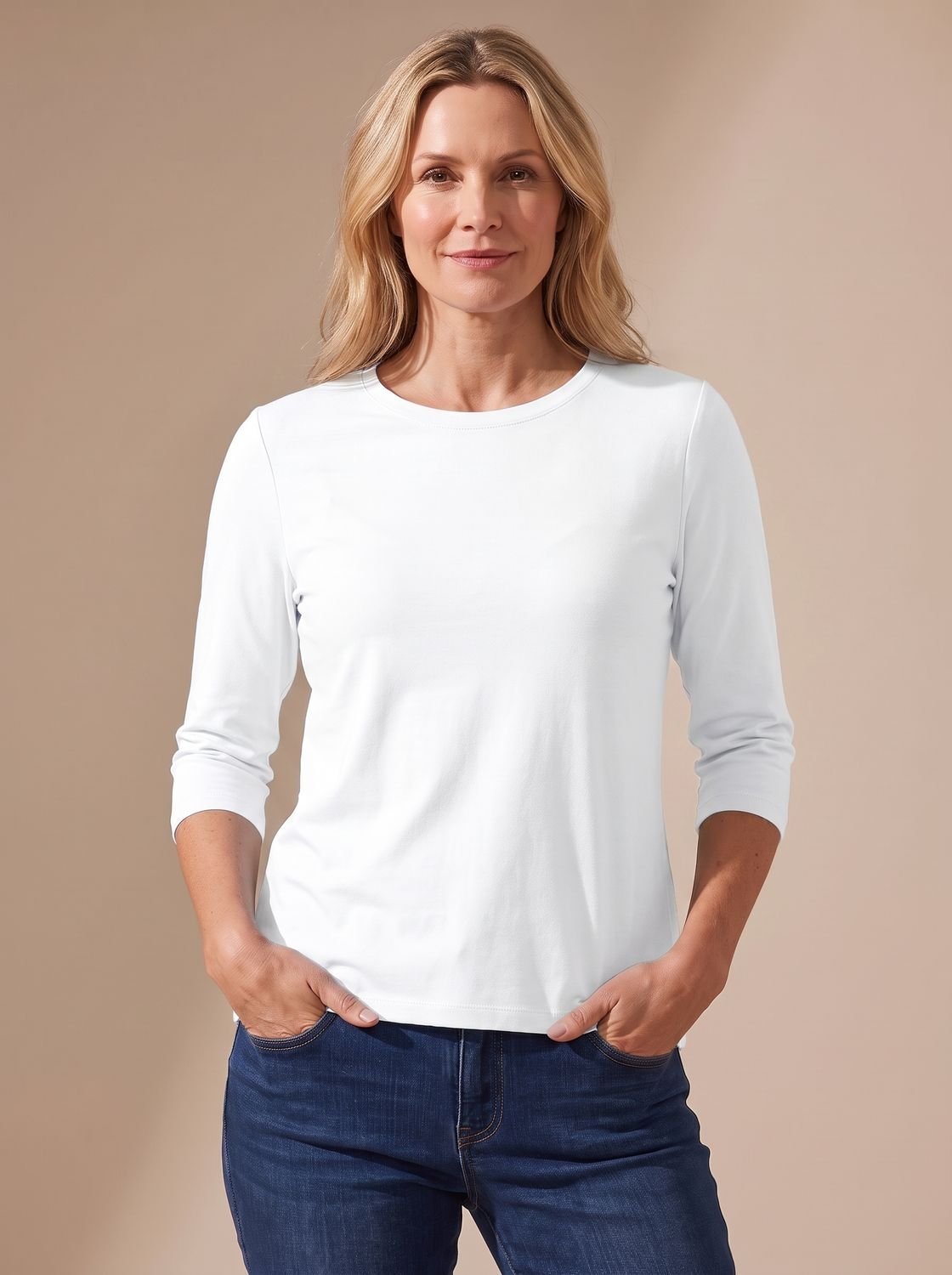 Women's Casual Solid Crew Neck 3/4 Sleeve Relaxed Top