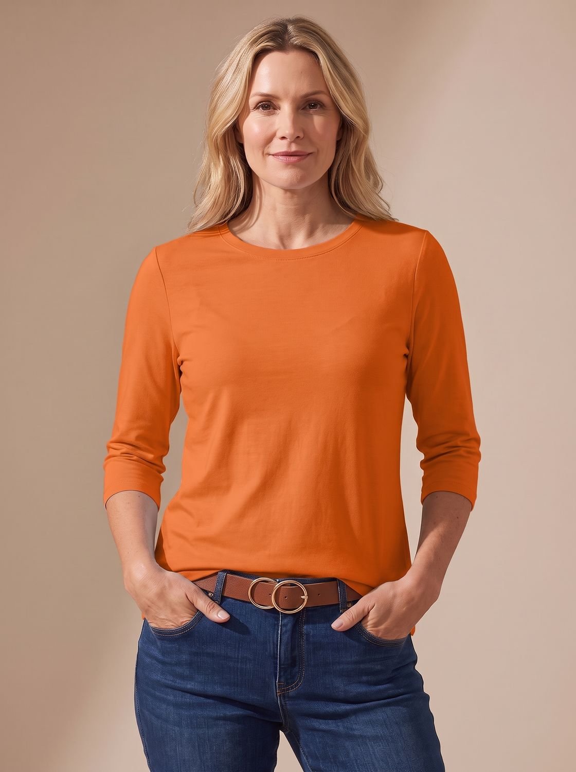 Women's Casual Solid Crew Neck 3/4 Sleeve Relaxed Top