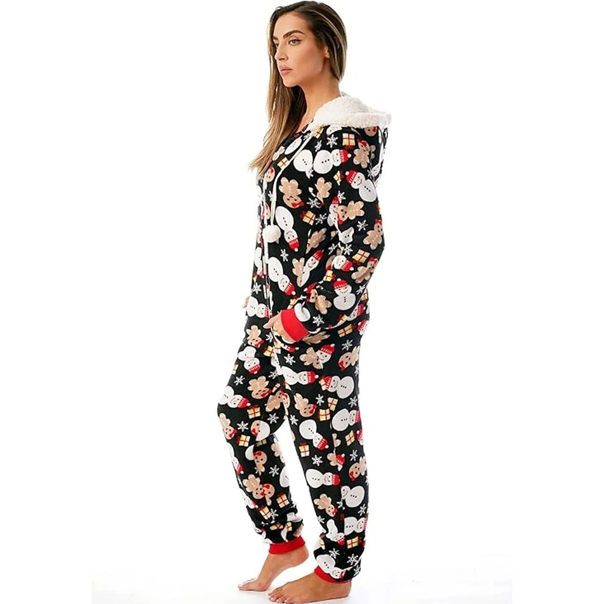 Women's Christmas Onesie - Soft Hooded Loungewear with Zipper