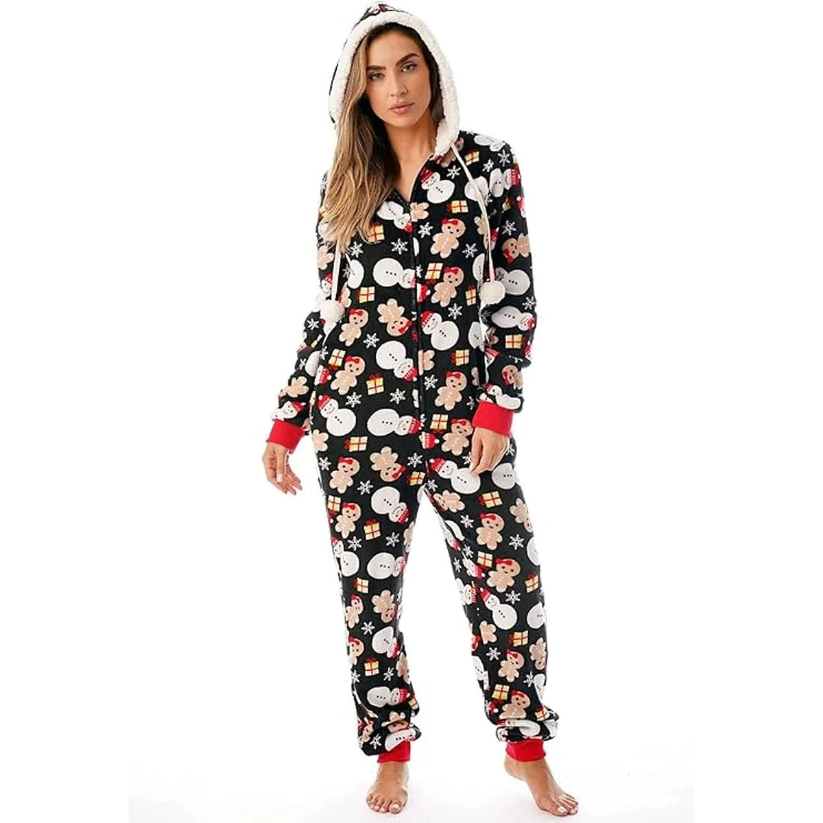 Women's Christmas Onesie - Soft Hooded Loungewear with Zipper