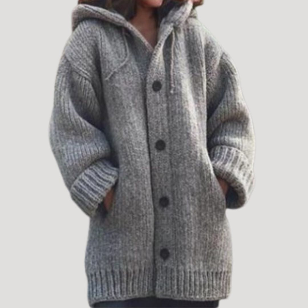 Women's Chunky Knit Wool-Blend Winter Coat with Button Closure and Deep Pockets