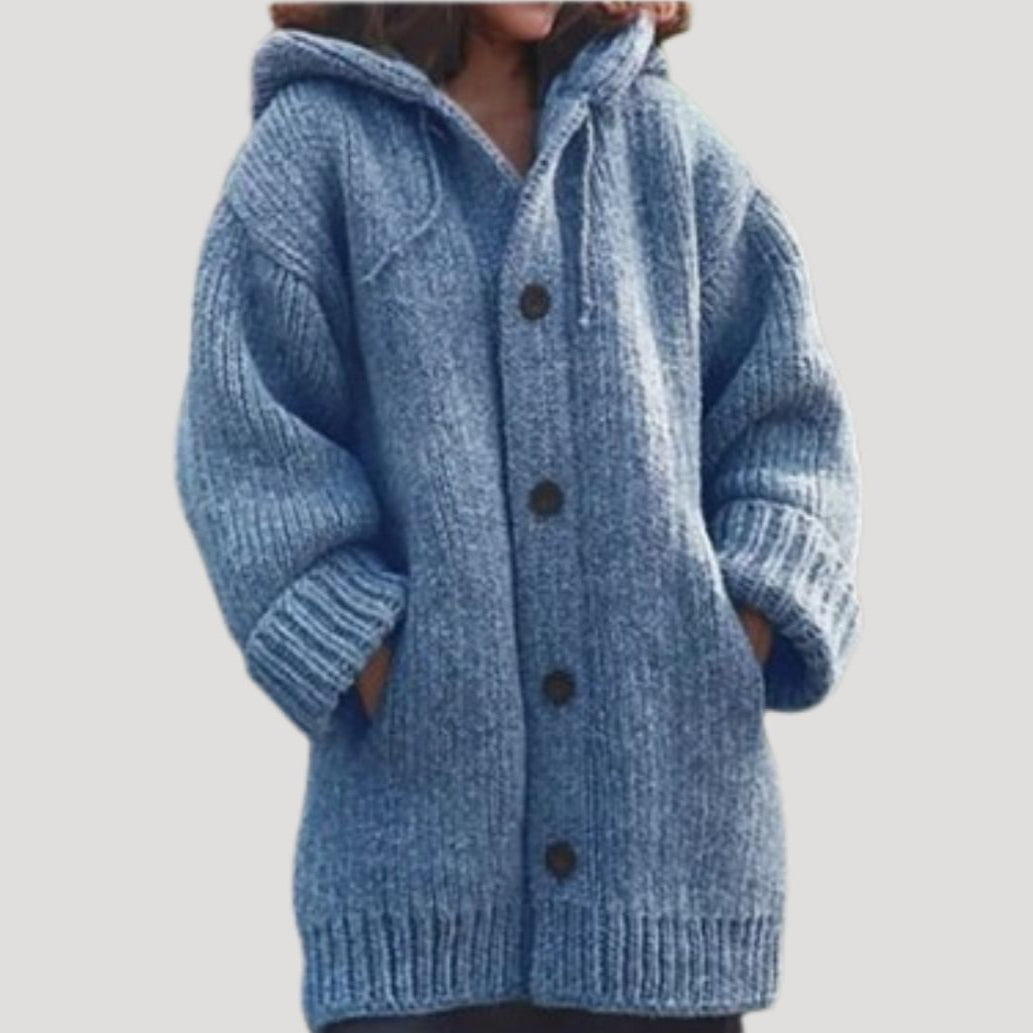 Women's Chunky Knit Wool-Blend Winter Coat with Button Closure and Deep Pockets