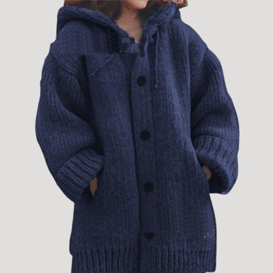 Women's Chunky Knit Wool-Blend Winter Coat with Button Closure and Deep Pockets