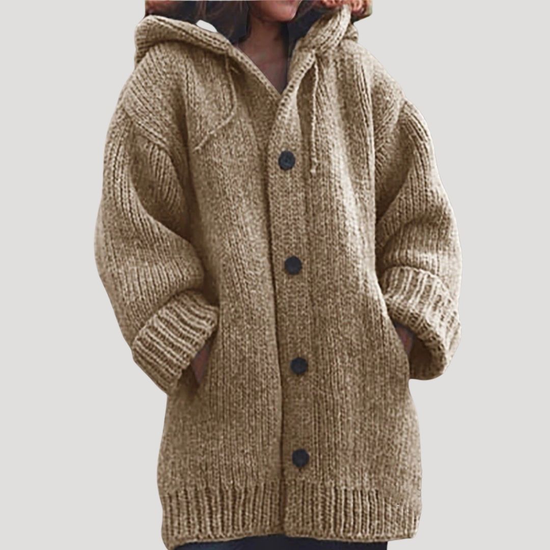 Women's Chunky Knit Wool-Blend Winter Coat with Button Closure and Deep Pockets