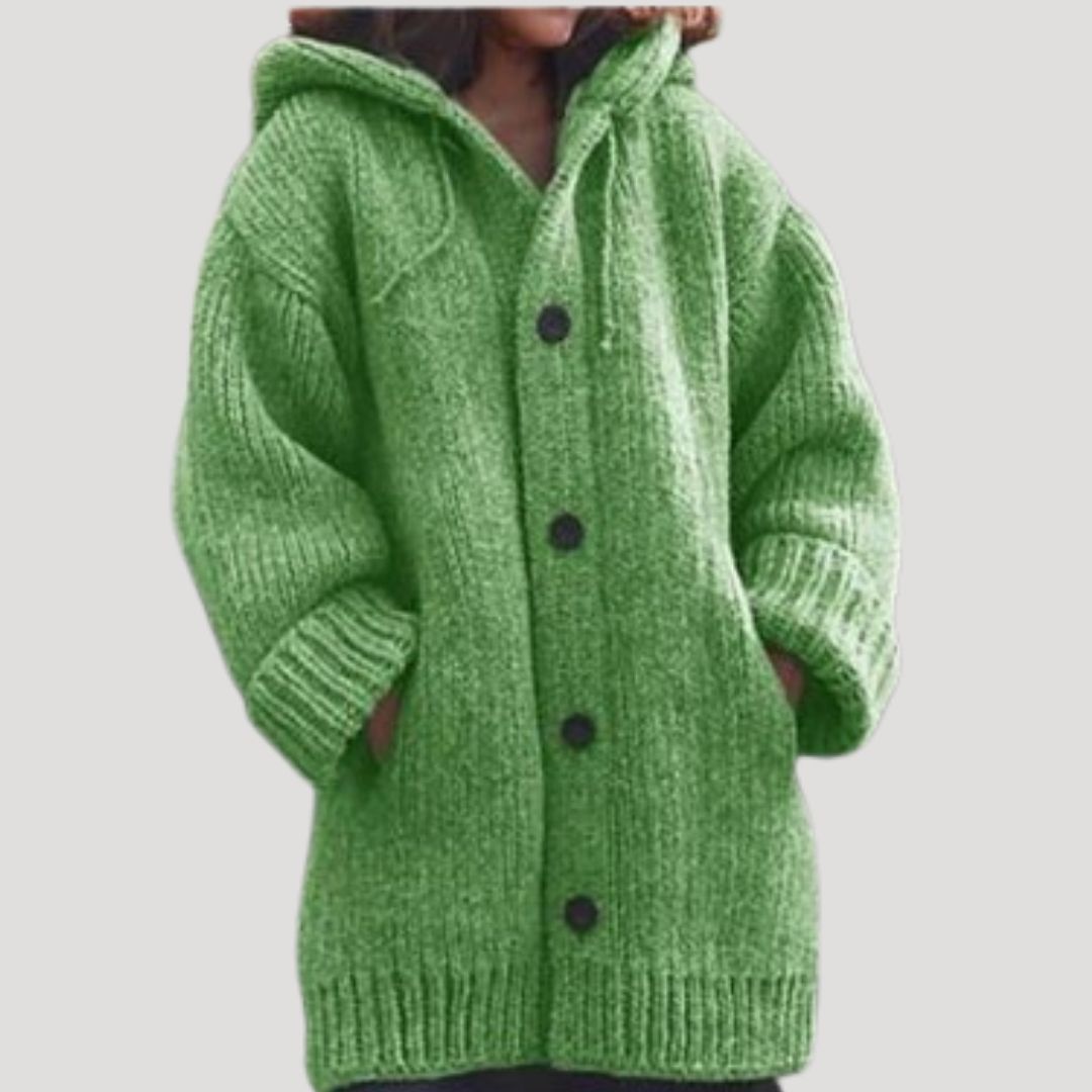 Women's Chunky Knit Wool-Blend Winter Coat with Button Closure and Deep Pockets