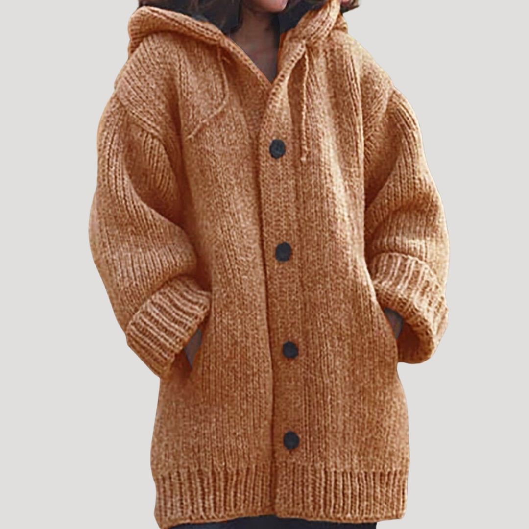 Women's Chunky Knit Wool-Blend Winter Coat with Button Closure and Deep Pockets
