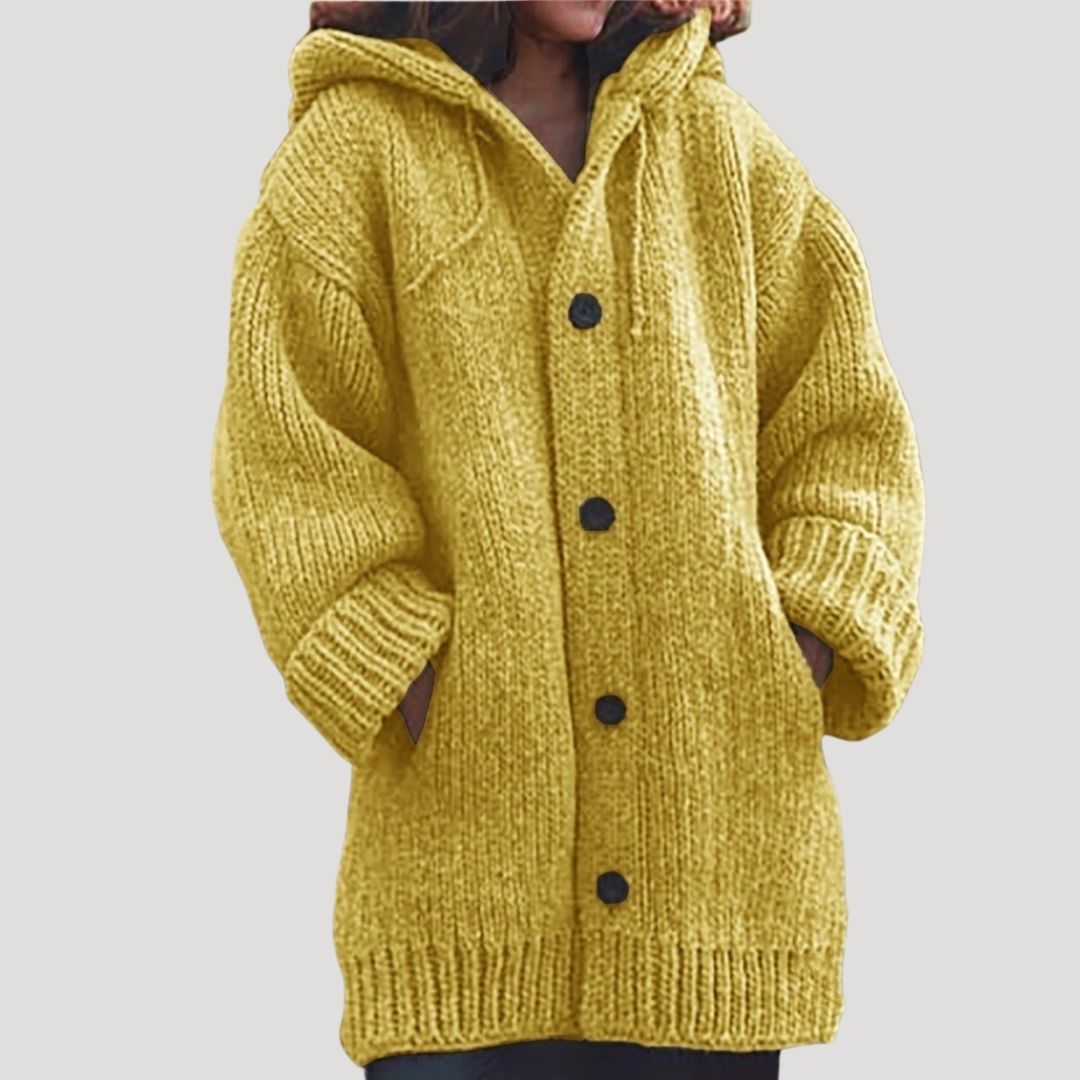 Women's Chunky Knit Wool-Blend Winter Coat with Button Closure and Deep Pockets