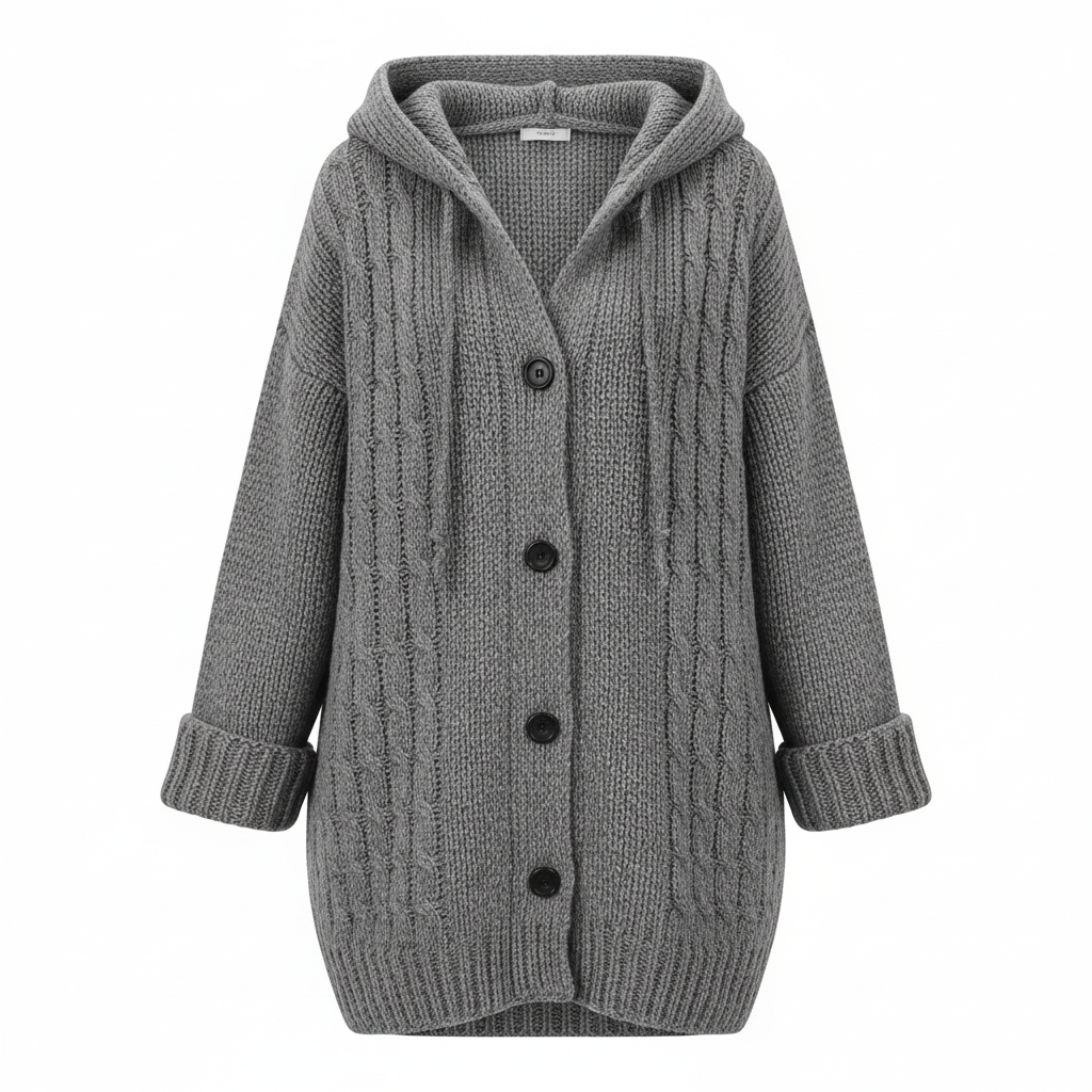 Women's Chunky Knit Wool-Blend Winter Coat with Button Closure and Deep Pockets