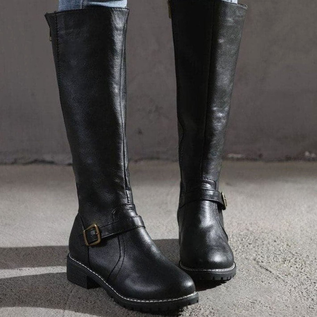 Women's Classic Buckle Side-Zip Knee-High Boots