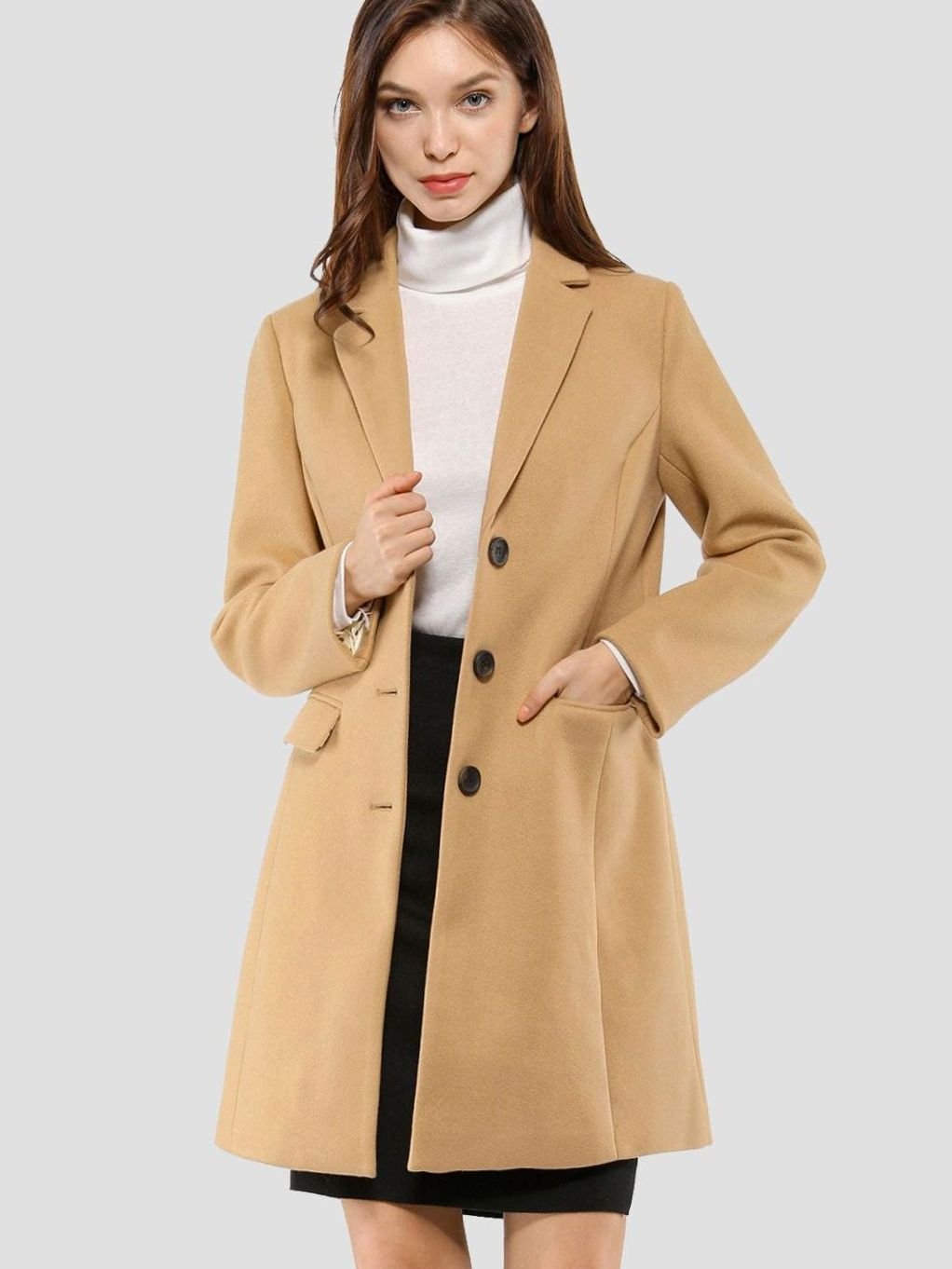 Women's Classic Wool-Blend Tailored Lapel Coat