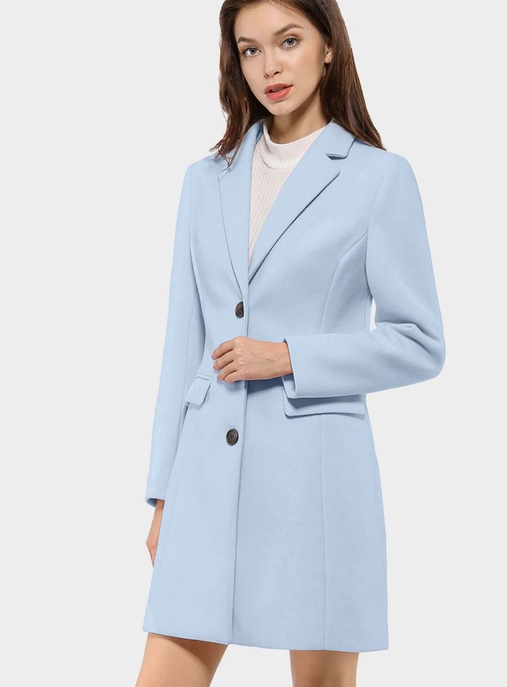 Women's Classic Wool-Blend Tailored Lapel Coat