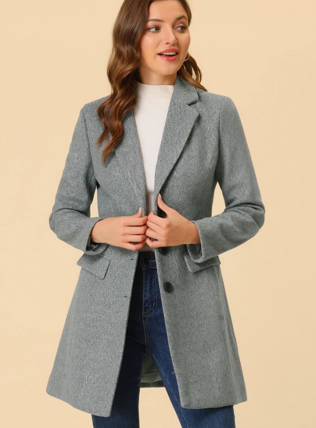 Women's Classic Wool-Blend Tailored Lapel Coat