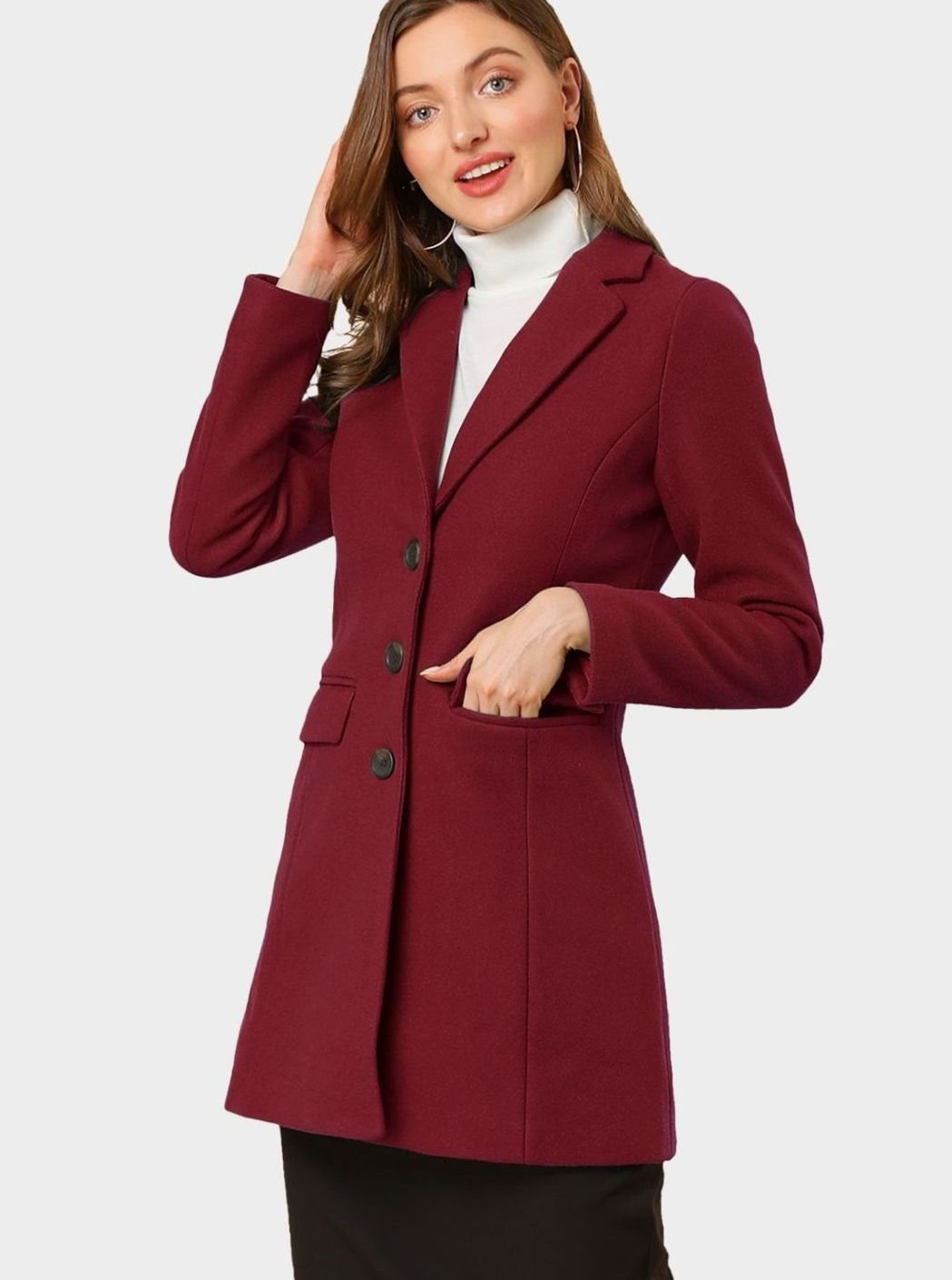 Women's Classic Wool-Blend Tailored Lapel Coat