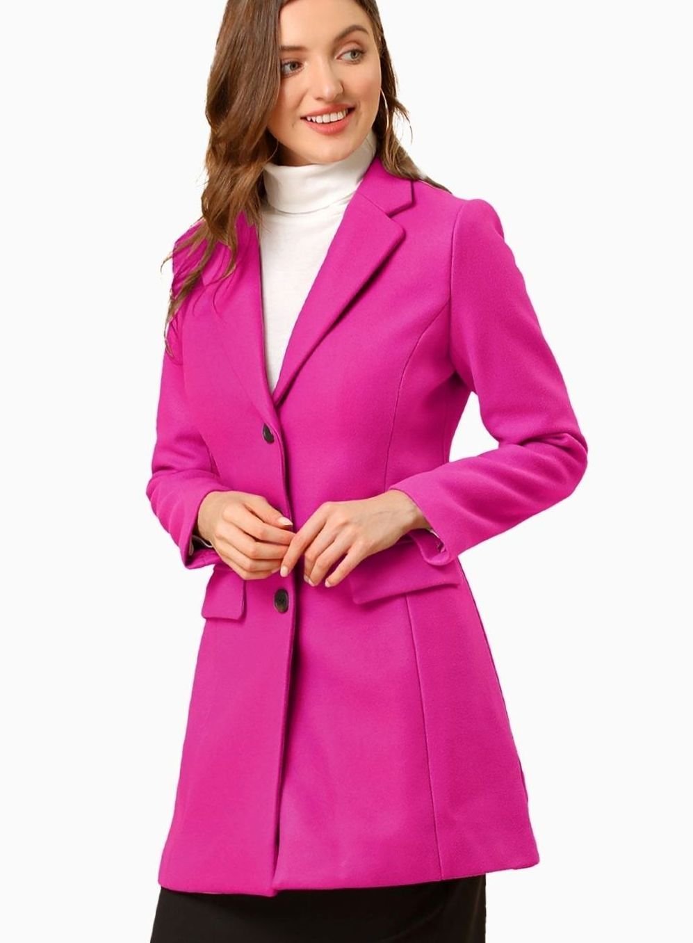 Women's Classic Wool-Blend Tailored Lapel Coat