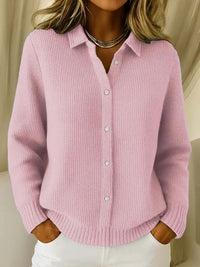 Women's Collared Button-Down Textured Knit Sweater Cardigan