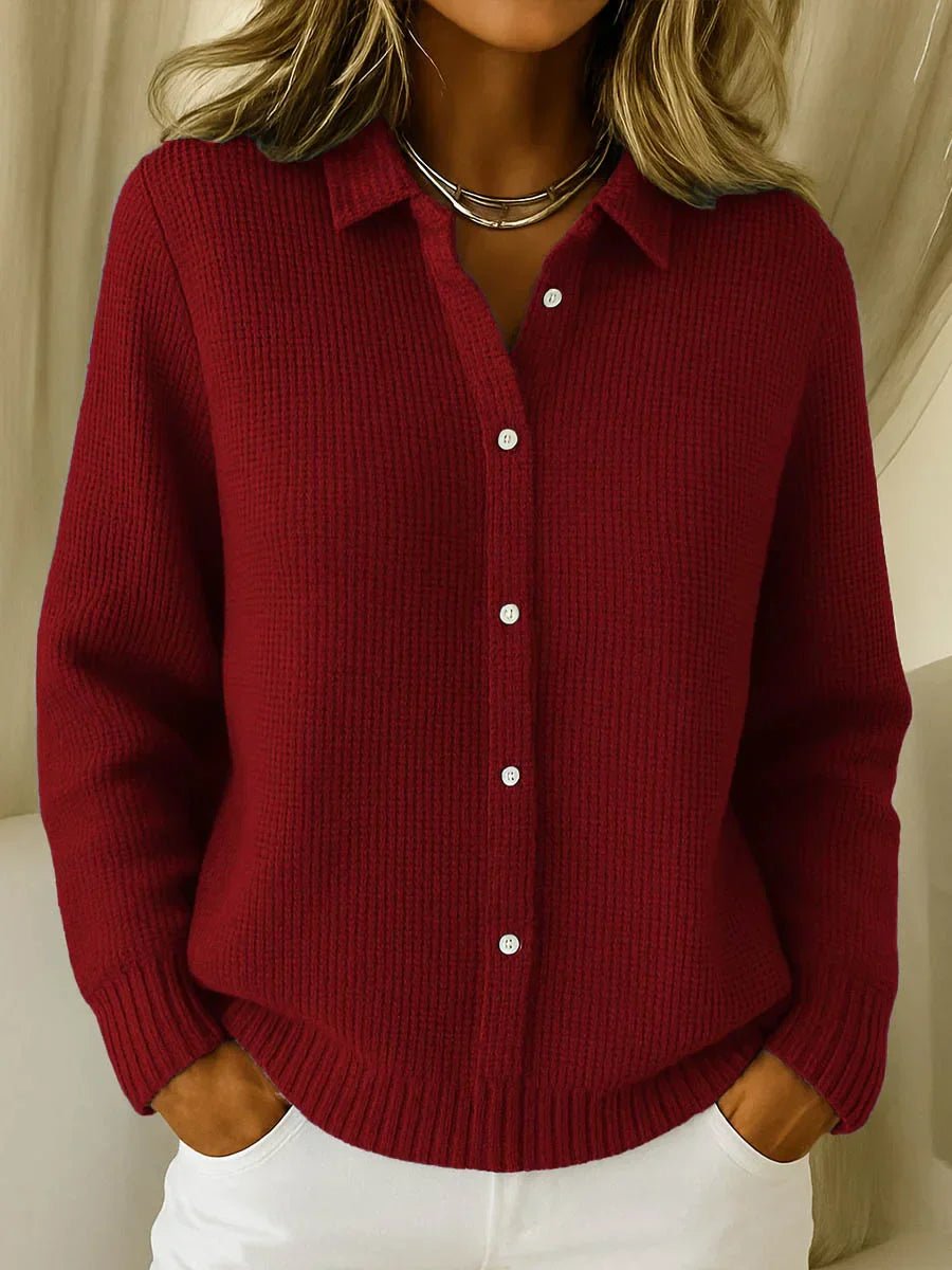 Women's Collared Button-Down Textured Knit Sweater Cardigan