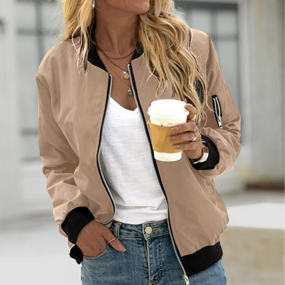 Women's Comfortable Zip-Up Bomber Jacket