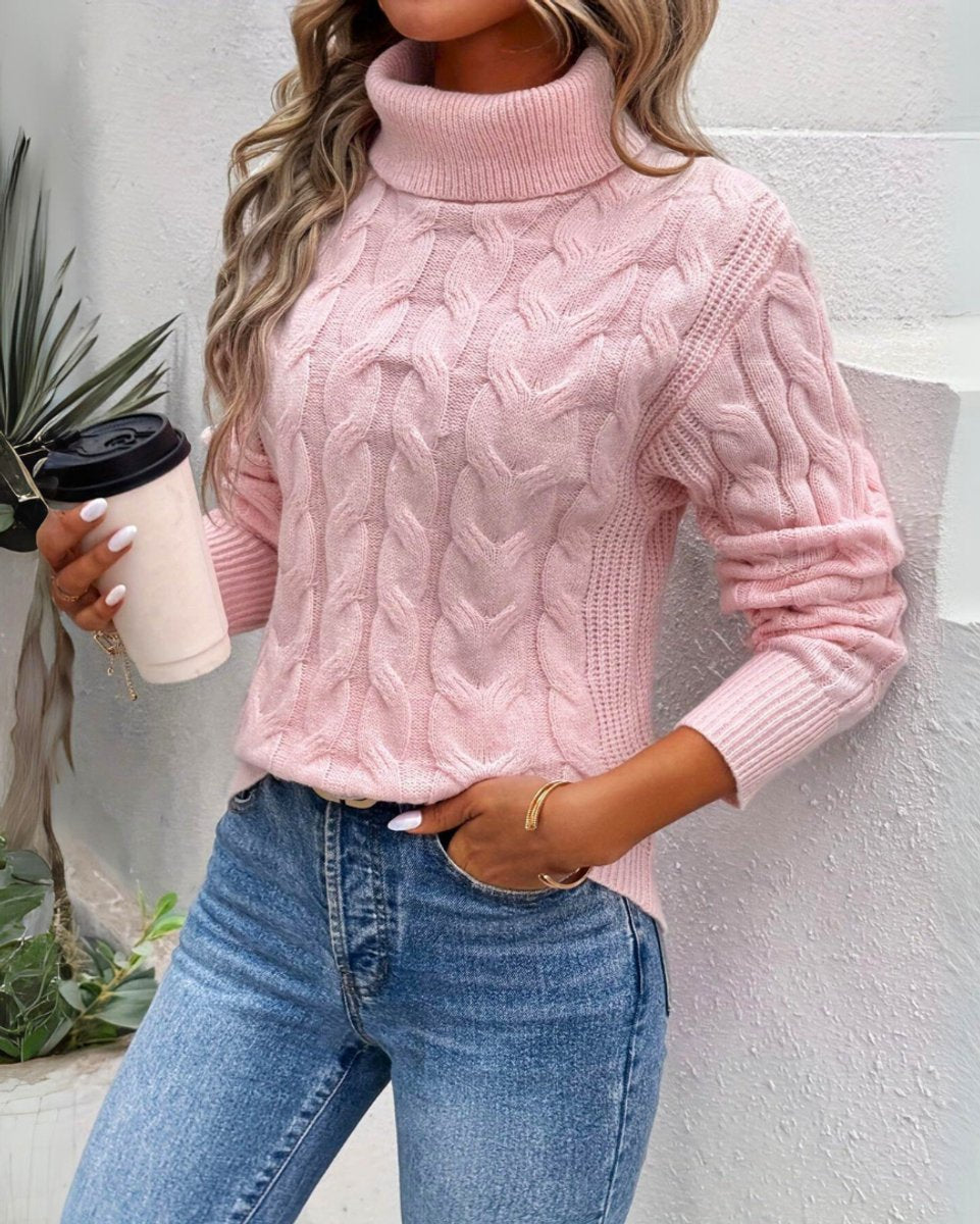 Women's Cozy Cable-Knit Turtleneck Long-Sleeve Pullover Sweater