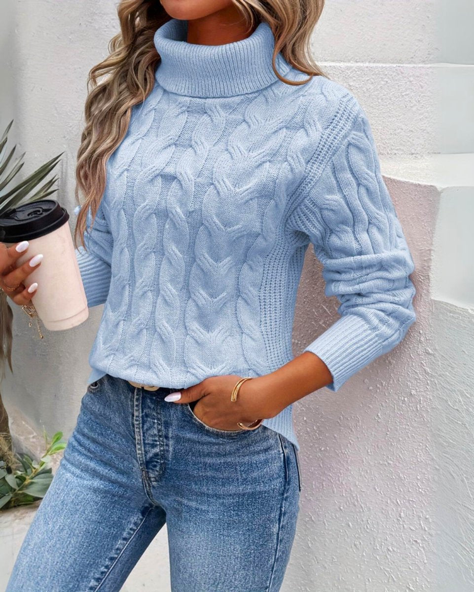 Women's Cozy Cable-Knit Turtleneck Long-Sleeve Pullover Sweater