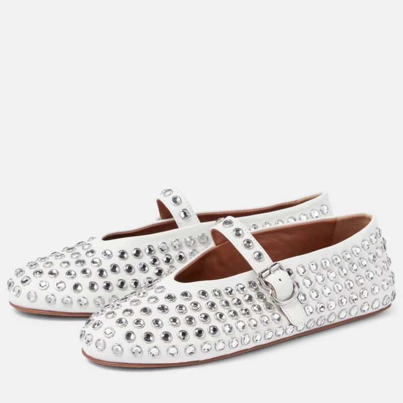 Women's Crystal Rhinestone Mary Jane Shoes with Buckle Strap