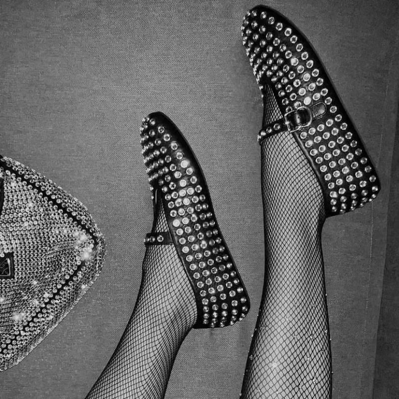 Women's Crystal Rhinestone Mary Jane Shoes with Buckle Strap
