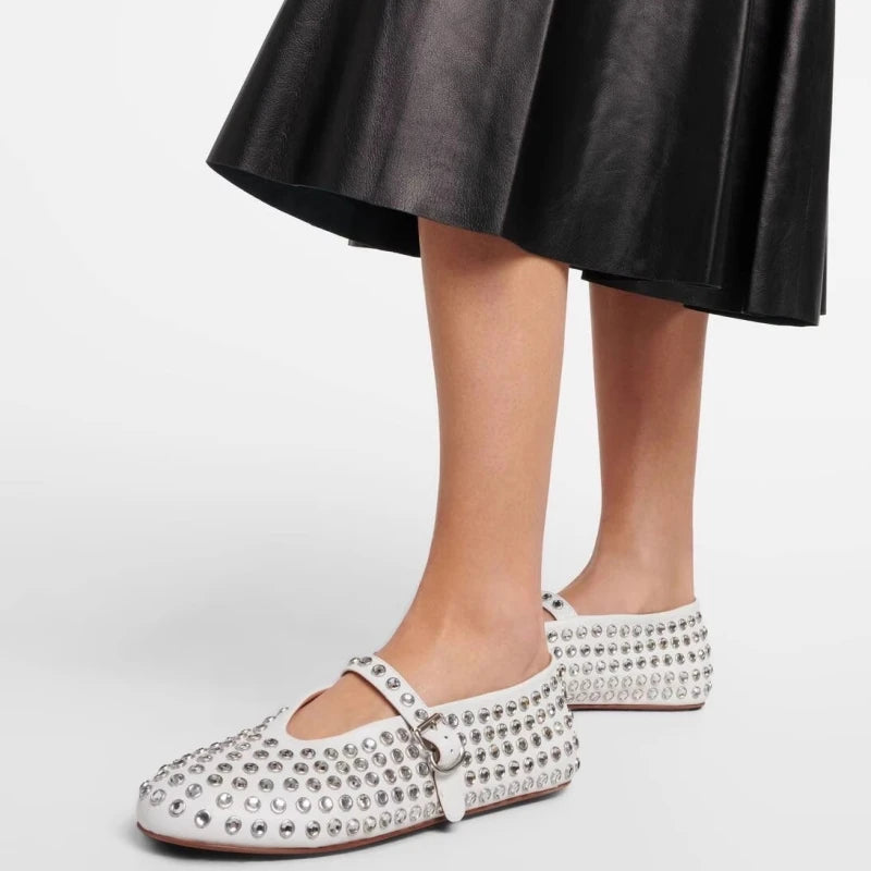 Women's Crystal Rhinestone Mary Jane Shoes with Buckle Strap
