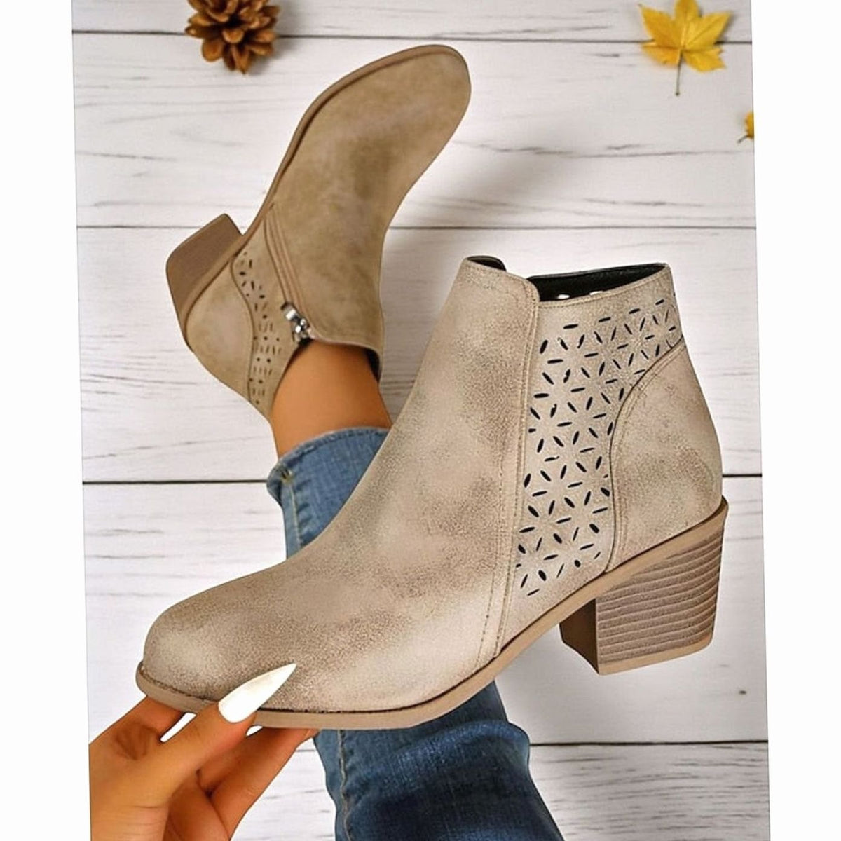 Women's Cutout Low Block-Heel Ankle Boots
