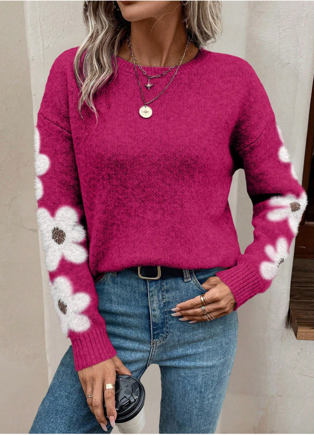 Women's Daisy Print Relaxed Knit Sweater