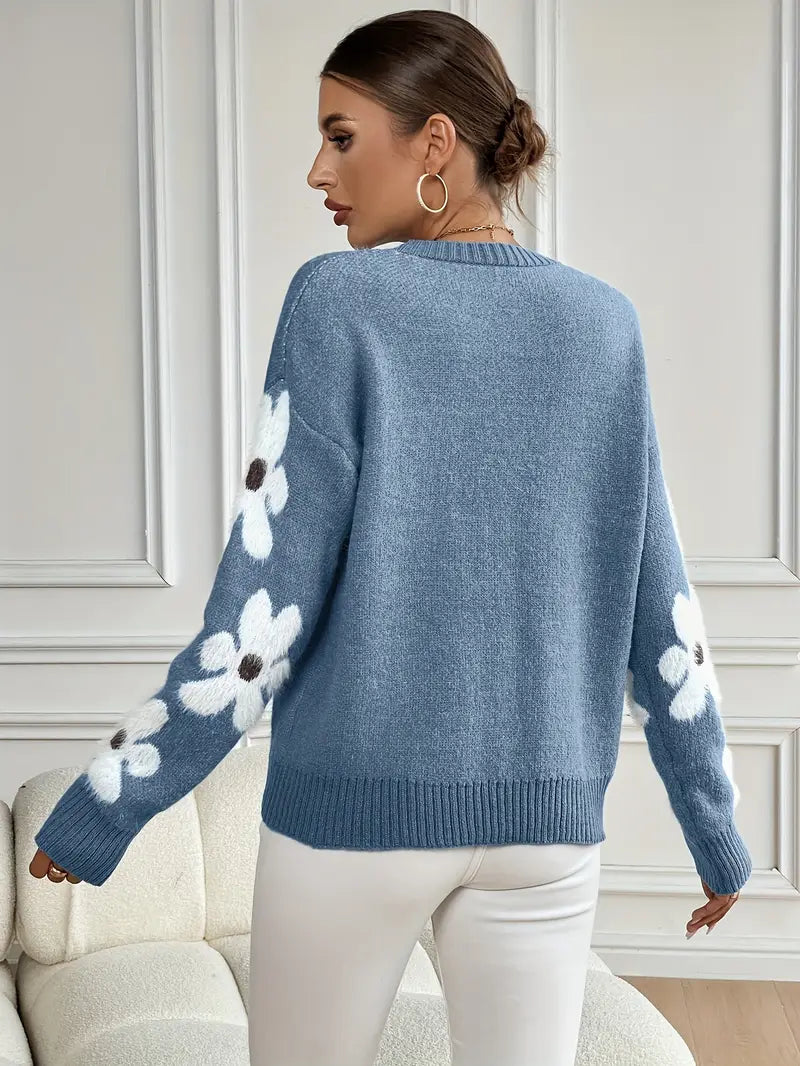 Women's Daisy Print Relaxed Knit Sweater
