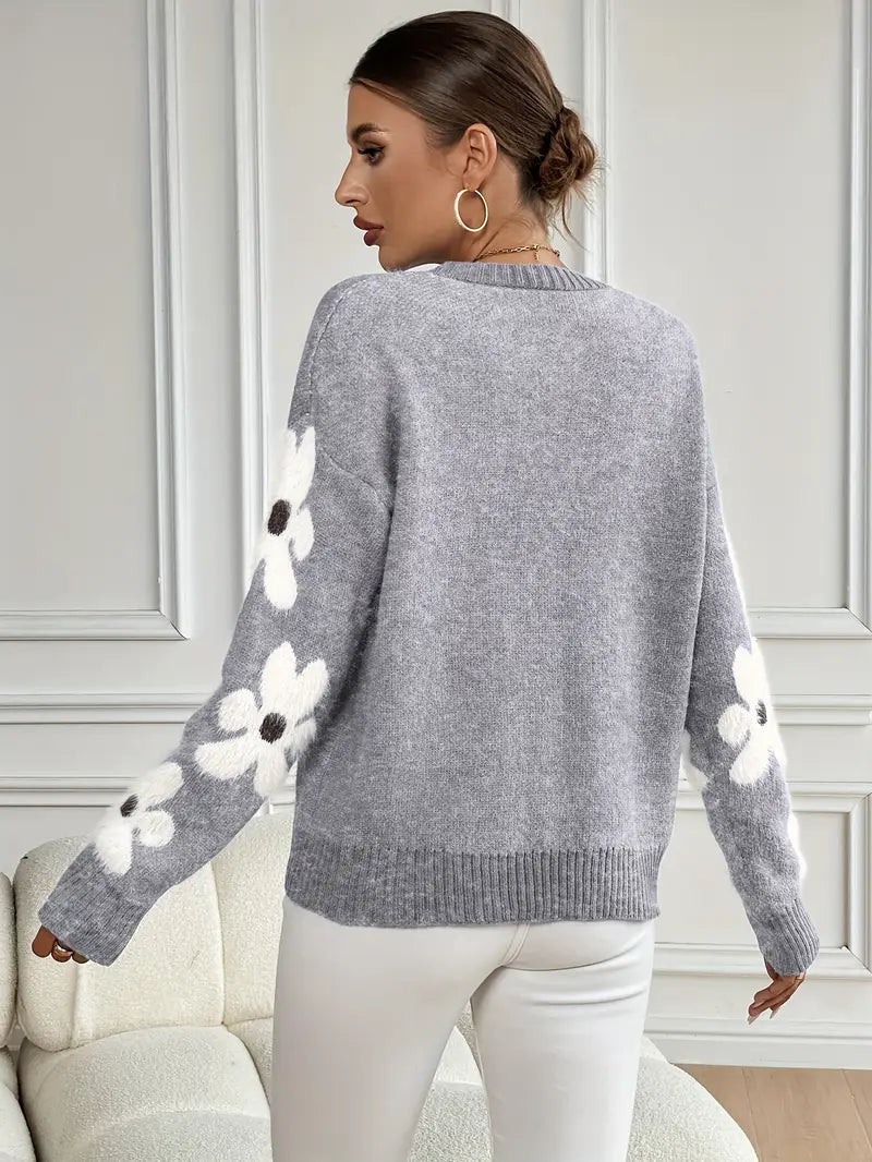 Women's Daisy Print Relaxed Knit Sweater