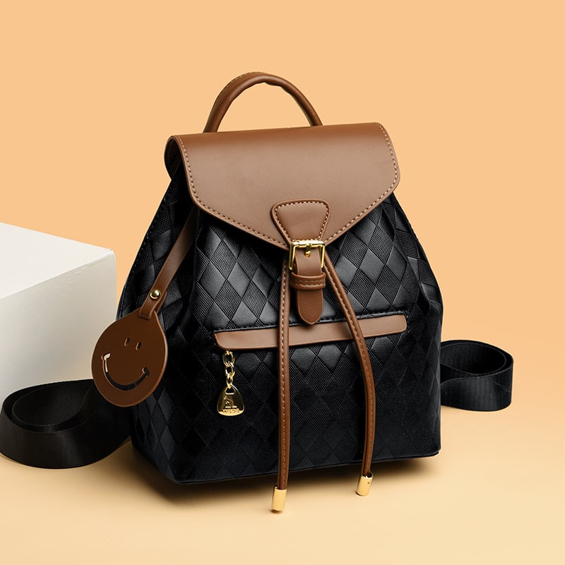Women's Diamond Quilted Faux Leather Mini Backpack with Drawstring Closure