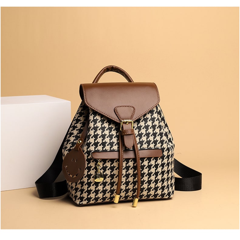 Women's Diamond Quilted Faux Leather Mini Backpack with Drawstring Closure