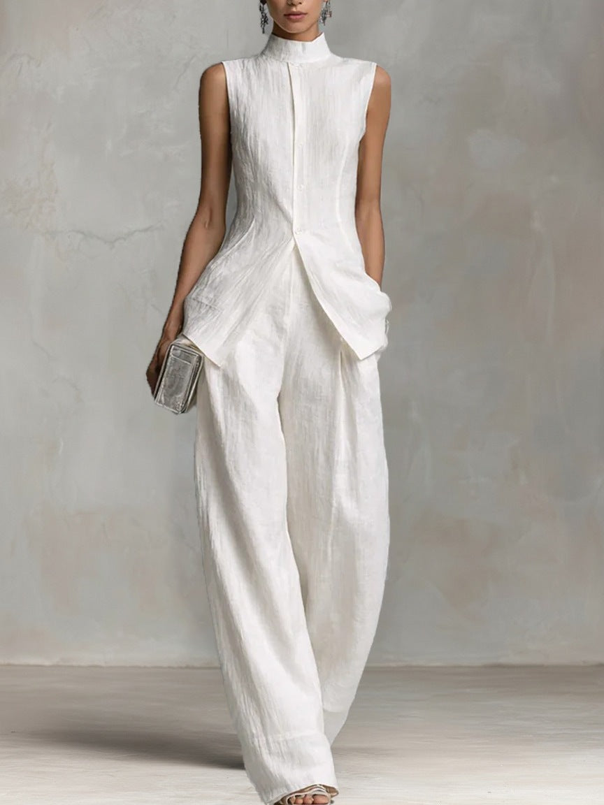 Women's Elegant High-Neck Wide-Leg Suit