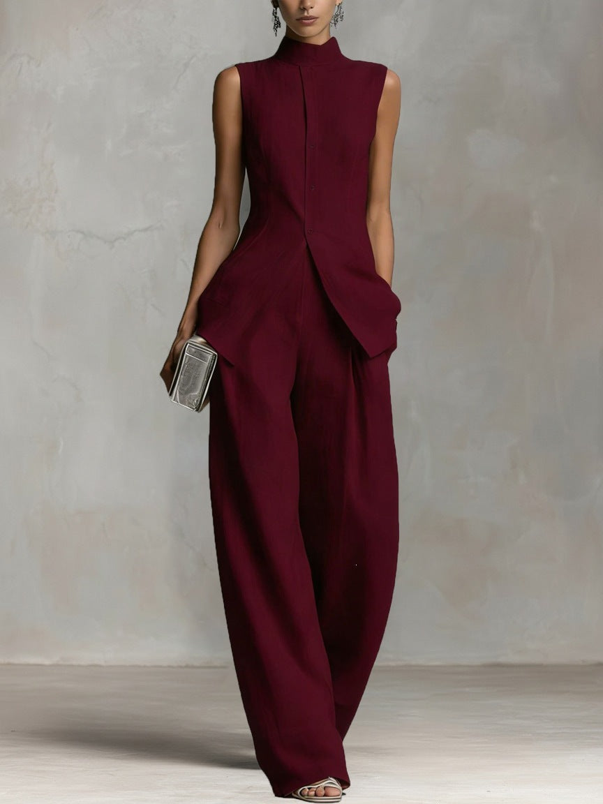 Women's Elegant High-Neck Wide-Leg Suit