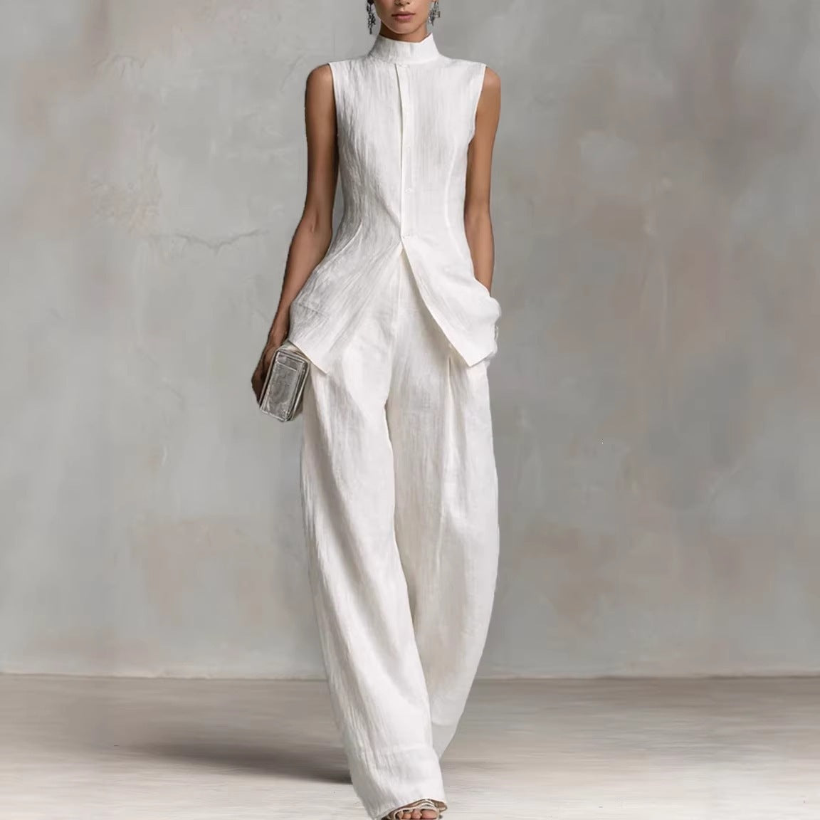 Women's Elegant High-Neck Wide-Leg Suit