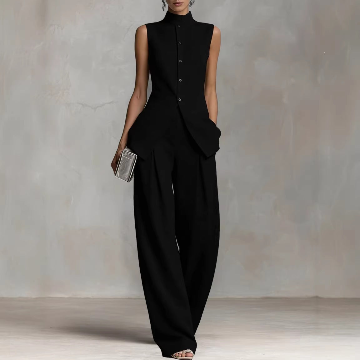 Women's Elegant High-Neck Wide-Leg Suit