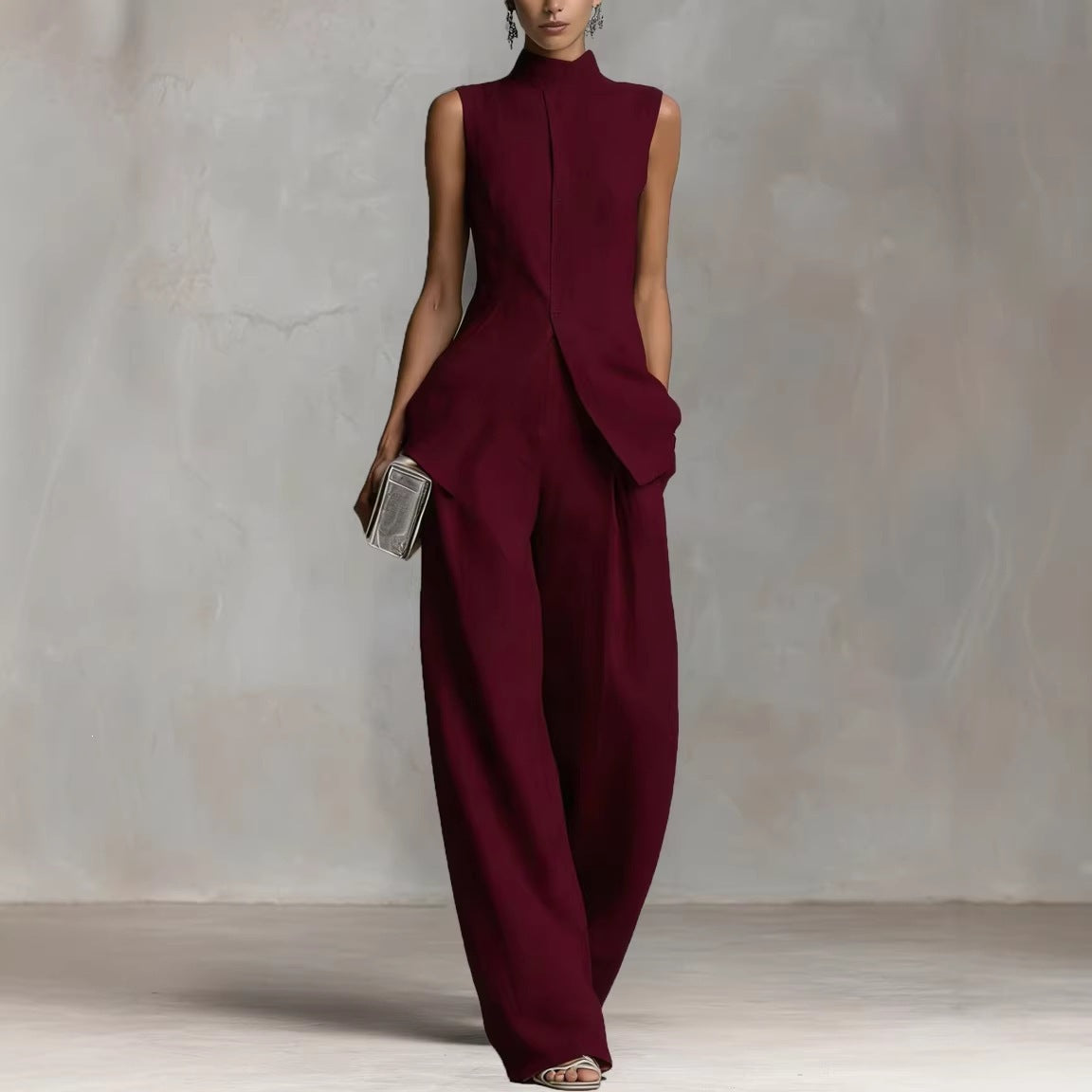 Women's Elegant High-Neck Wide-Leg Suit