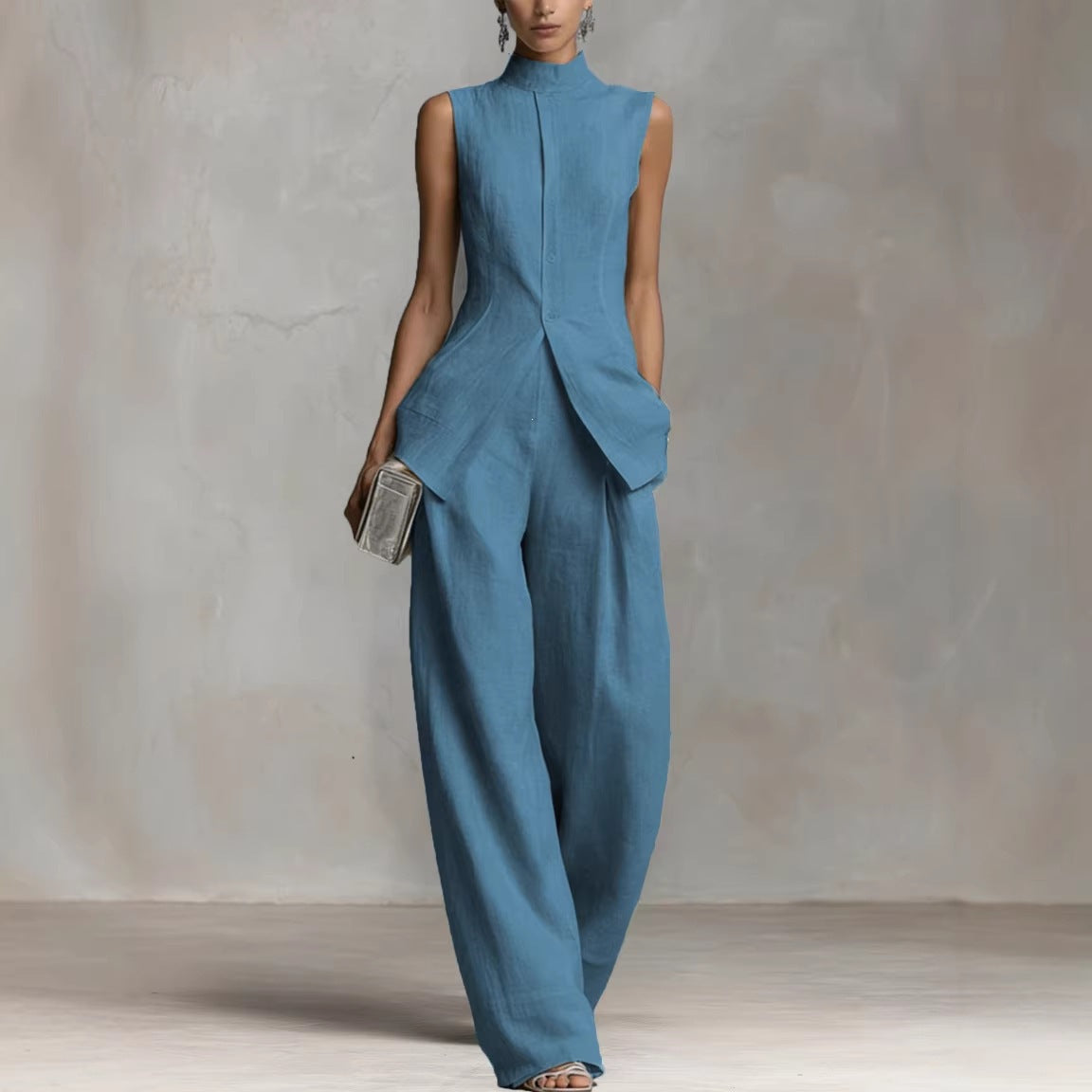 Women's Elegant High-Neck Wide-Leg Suit