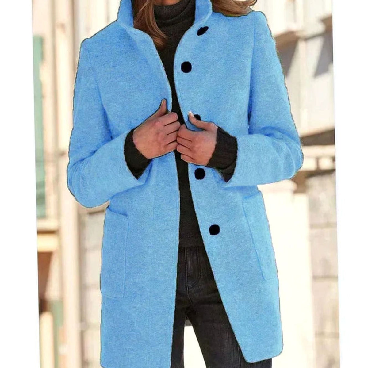Women's Elegant Wool-Blend Button-Up Winter Coat