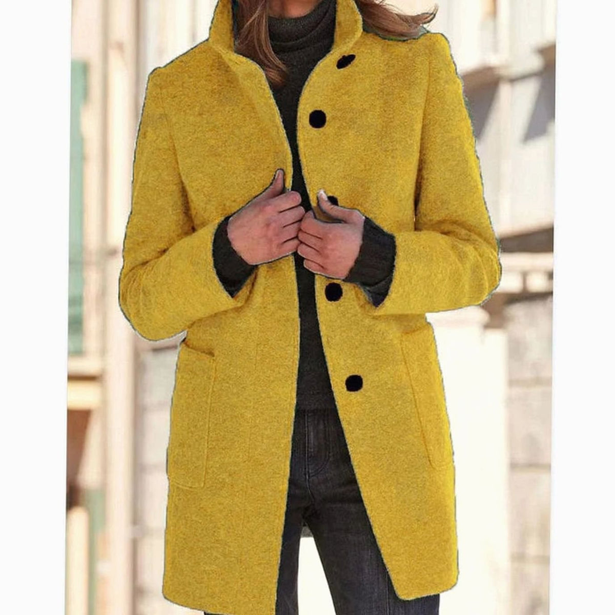 Women's Elegant Wool-Blend Button-Up Winter Coat