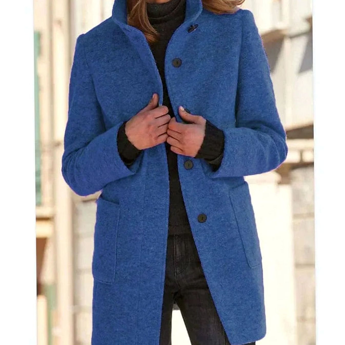Women's Elegant Wool-Blend Button-Up Winter Coat