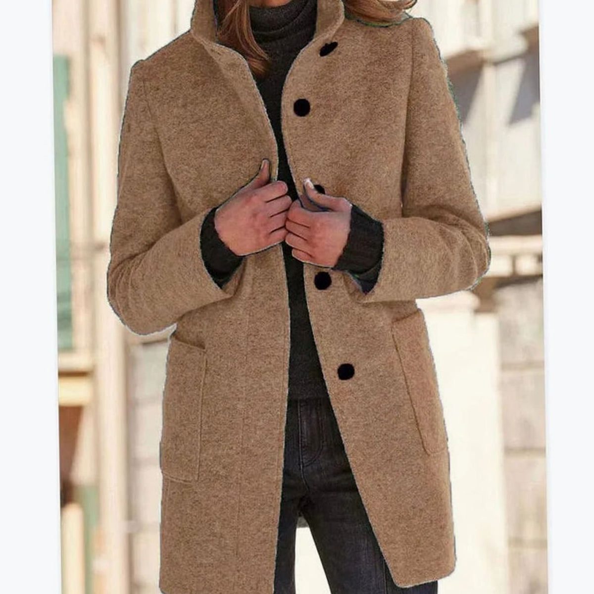 Women's Elegant Wool-Blend Button-Up Winter Coat