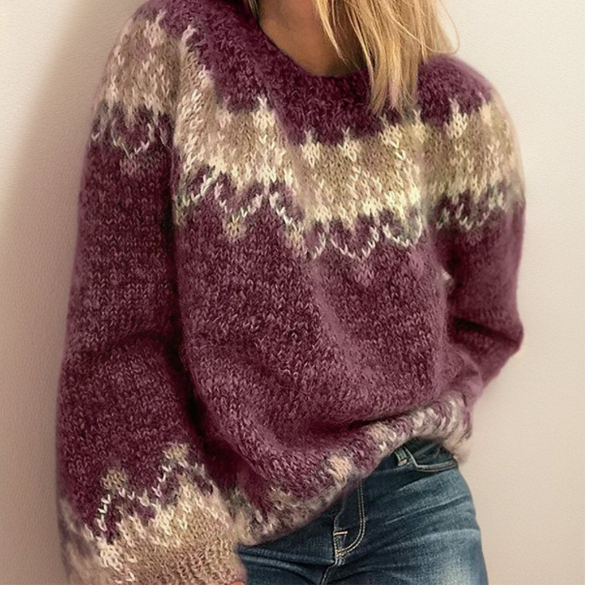 Women's Fair Isle Jacquard Knit Pullover Sweater