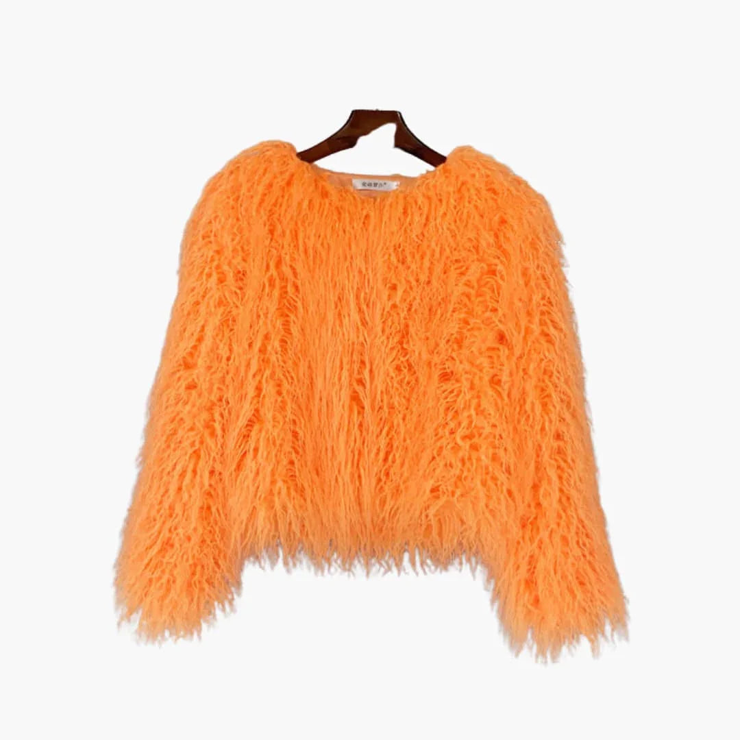 Women's Faux Fur Coat with Long Sleeves and Textured Finish