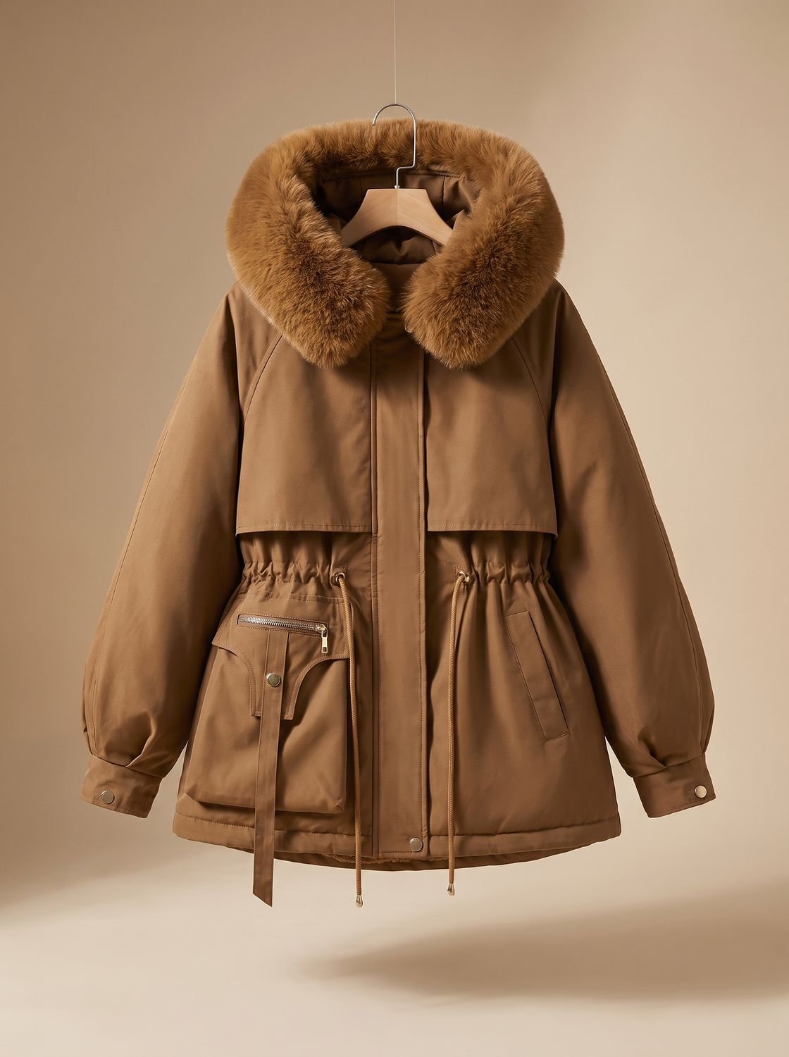 Women's Faux-Fur Hooded Drawstring Parka Jacket
