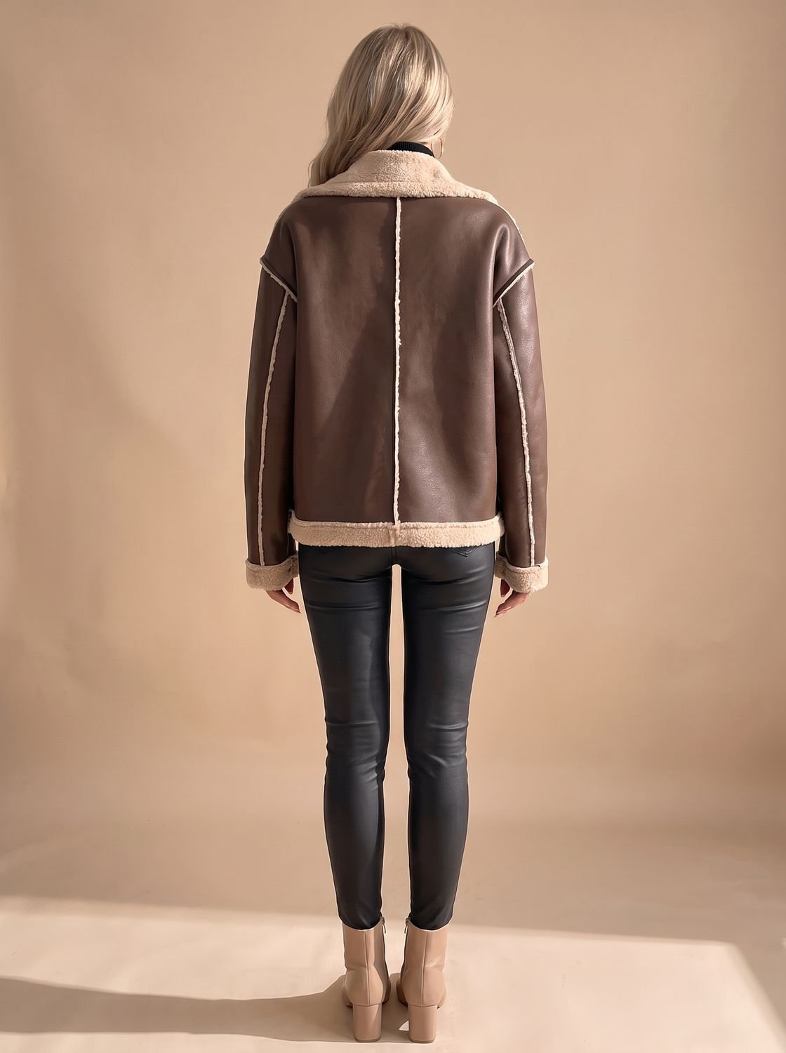 Women's Faux Leather Sherpa-Lined Button-Front Aviator Jacket